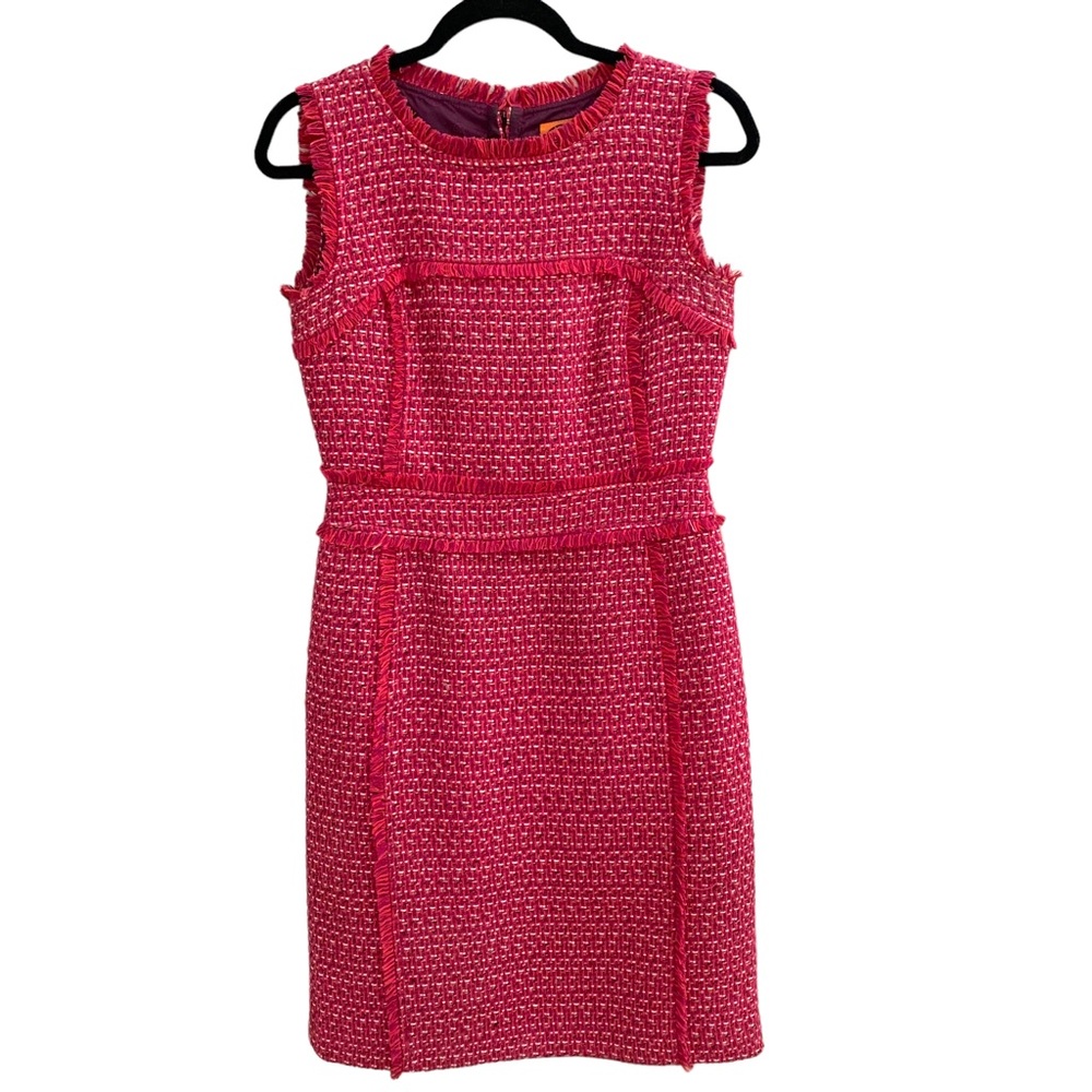 Tory Burch Women’s Petula Merlot Tweed Fringe Sleeveless Sheath Dress size 2